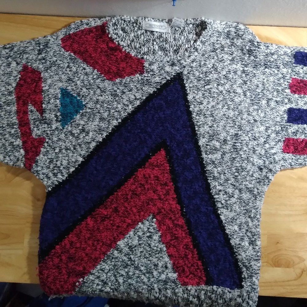 Vintage 80s Pretense Geometric Colorblock Knit Sweater